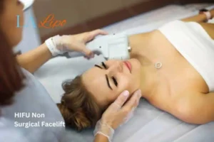 Woman having Hi-Fu to reduce wrinkles Amersham.