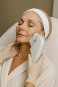 Woman receiving HIFU non surgical facelift treatment Amersham