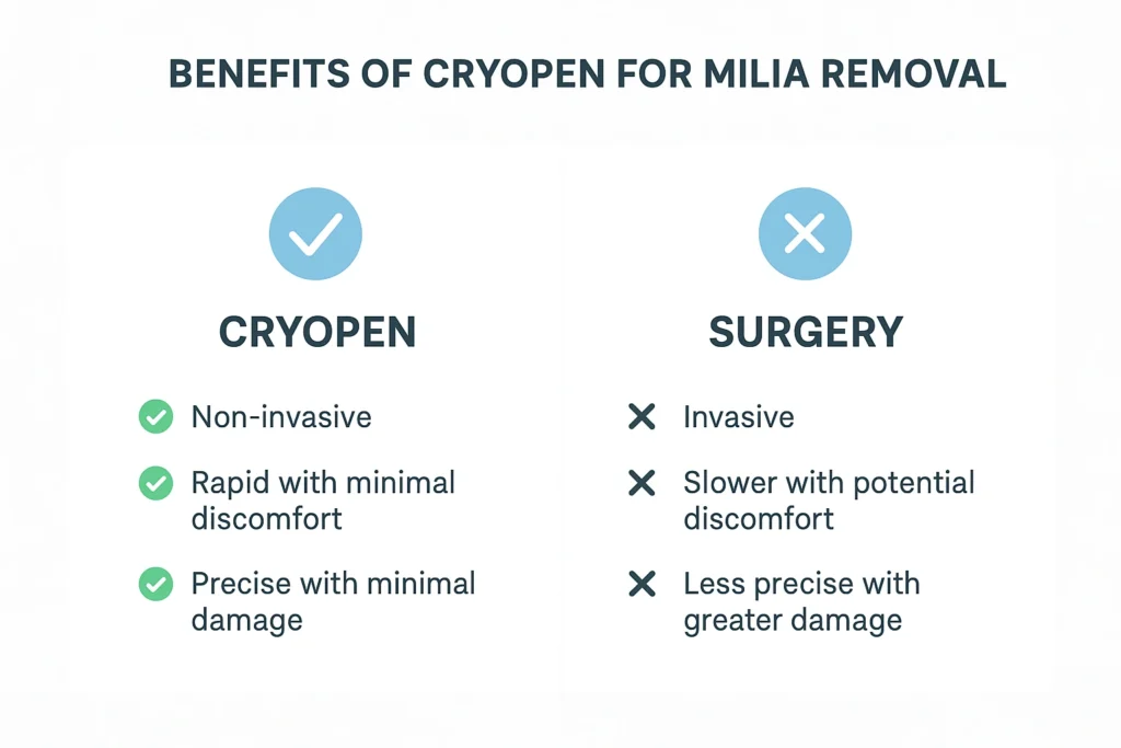 Benefits of cryopen for milia removal Amersham compared to surgical treatments.
