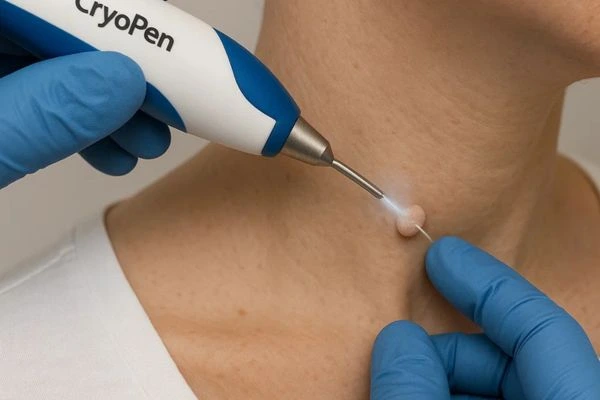 Person receiving Cryotherapy skin tag removal Amersham