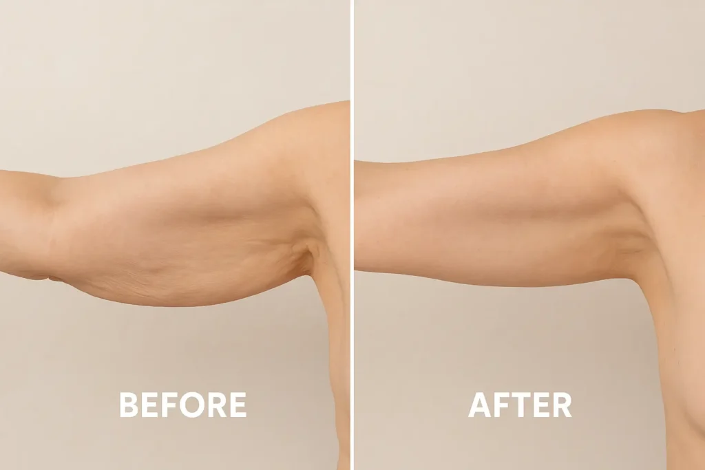Picture of LA LIPO Amersham before and after results of skin tightening treatment on the upper arms.
